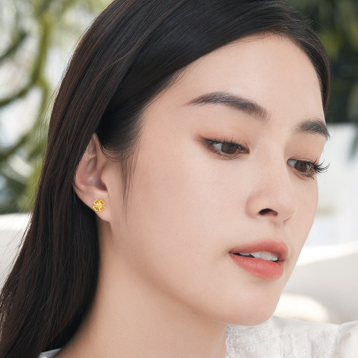 六福珠宝黄金耳钉四时春花足金小耳钉耳扣女款耳饰计价G01G0024DS耳饰榜