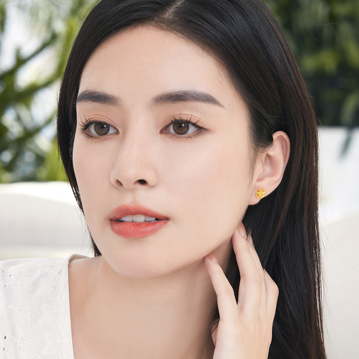 六福珠宝黄金耳钉四时春花足金小耳钉耳扣女款耳饰计价G01G0024DS耳饰榜