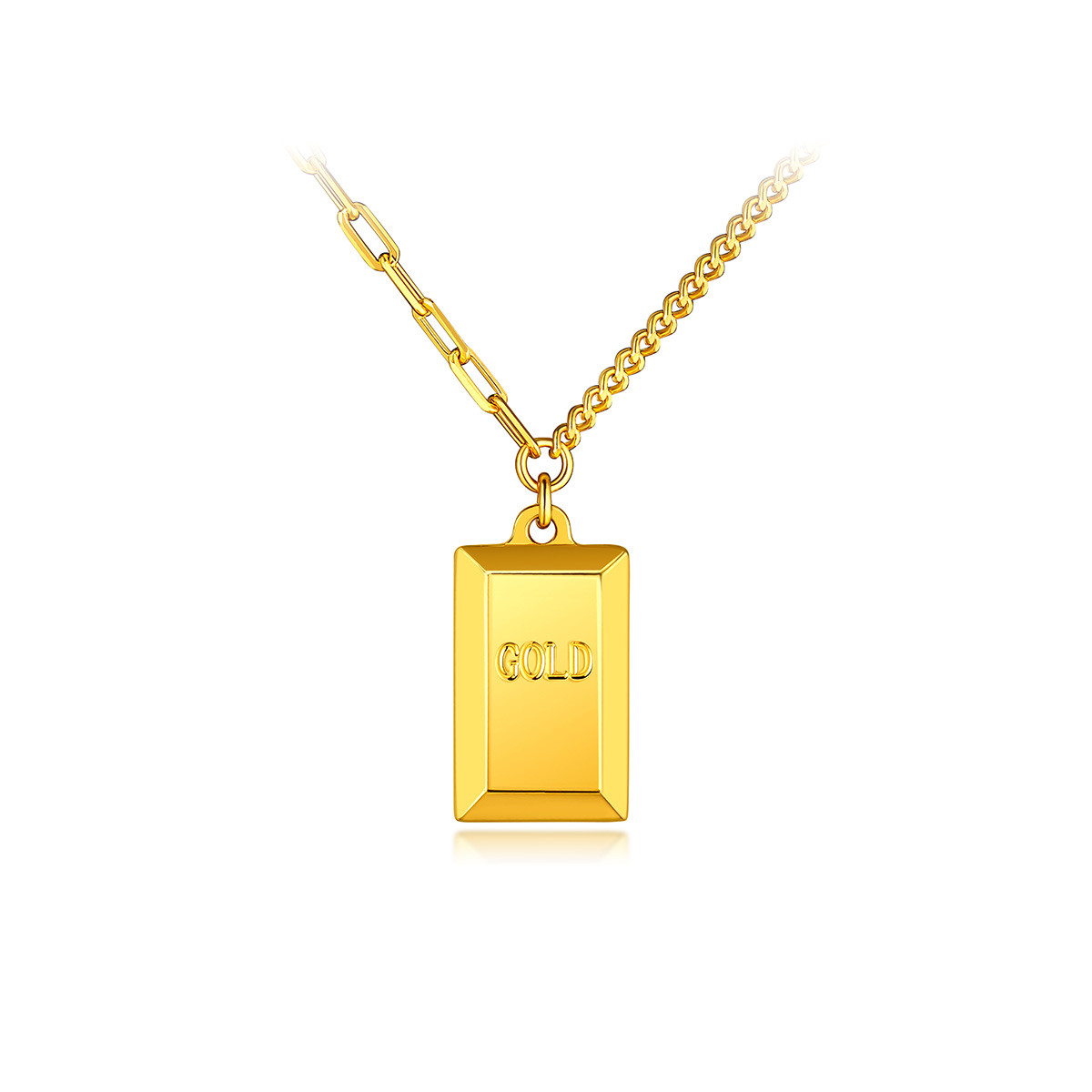 六福珠宝小金砖吊坠女实心5G光影金黄金项链套链计价HIG30137A【联系客服补货】