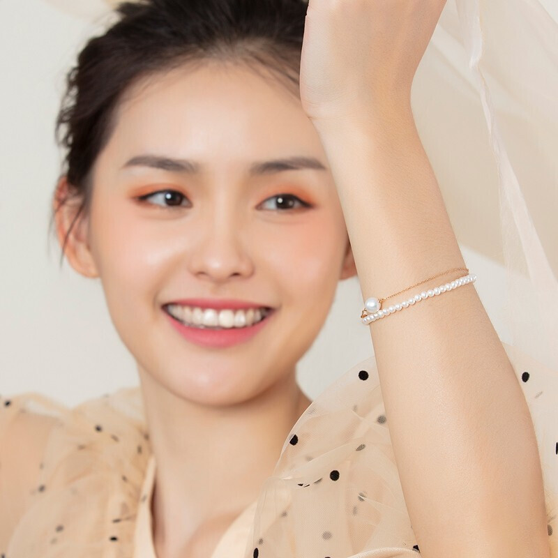 六福珠宝珍珠手链女款及简系列淡水珍珠手串DIY首饰送礼送妈妈F87DSB0022