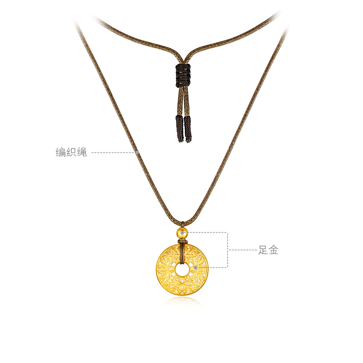 六福珠宝花丝镂空黄金吊坠项链女莲花足金平安扣计价EZGTBP0001【1V1直播看货】