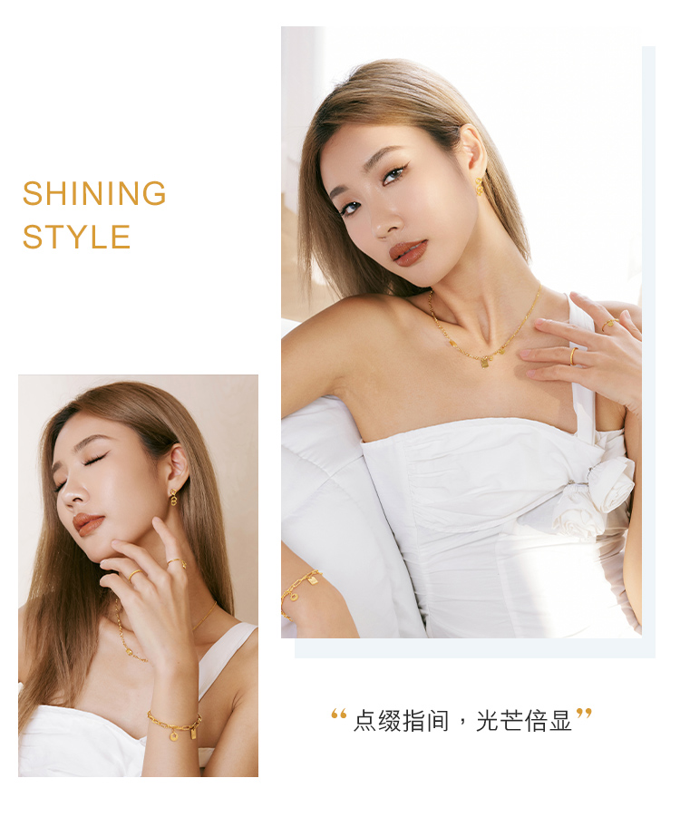 六福珠宝RICH圆牌黄金戒指女拉丝光面闭口戒足金计价GDGTBR0045