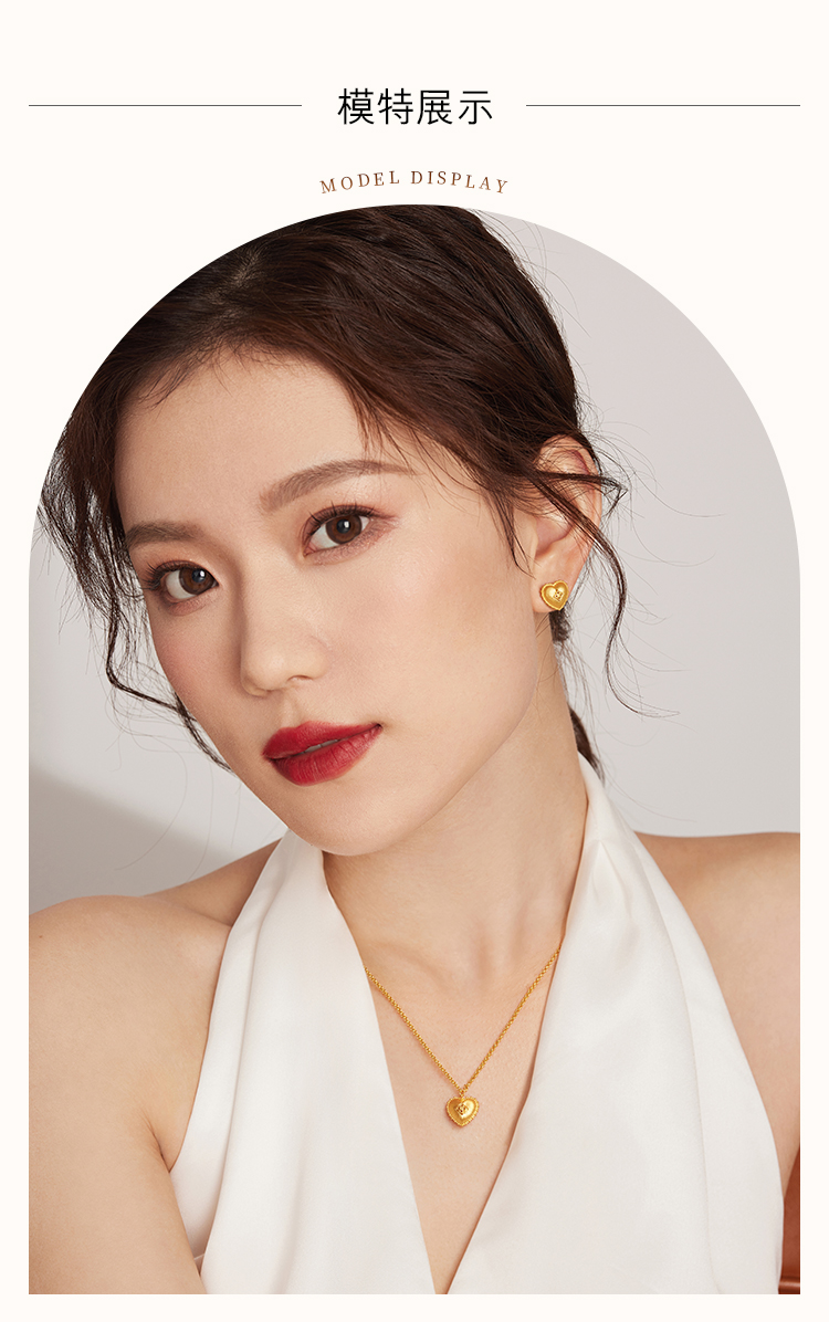 六福珠宝丝绸金爱心黄金项链女情人节礼物足金吊坠套链七夕礼计价L07TBGN0026