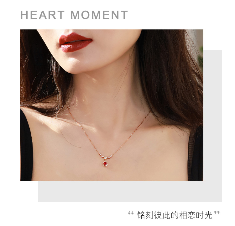 六福珠宝钻石18k金项链时尚红宝石吊坠套链女定价G22DSKN0003R情人节