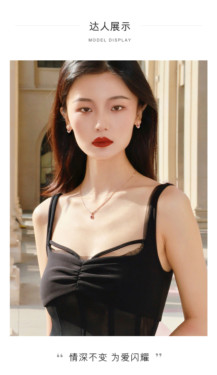 六福珠宝钻石18k金项链时尚红宝石吊坠套链女定价G22DSKN0003R情人节