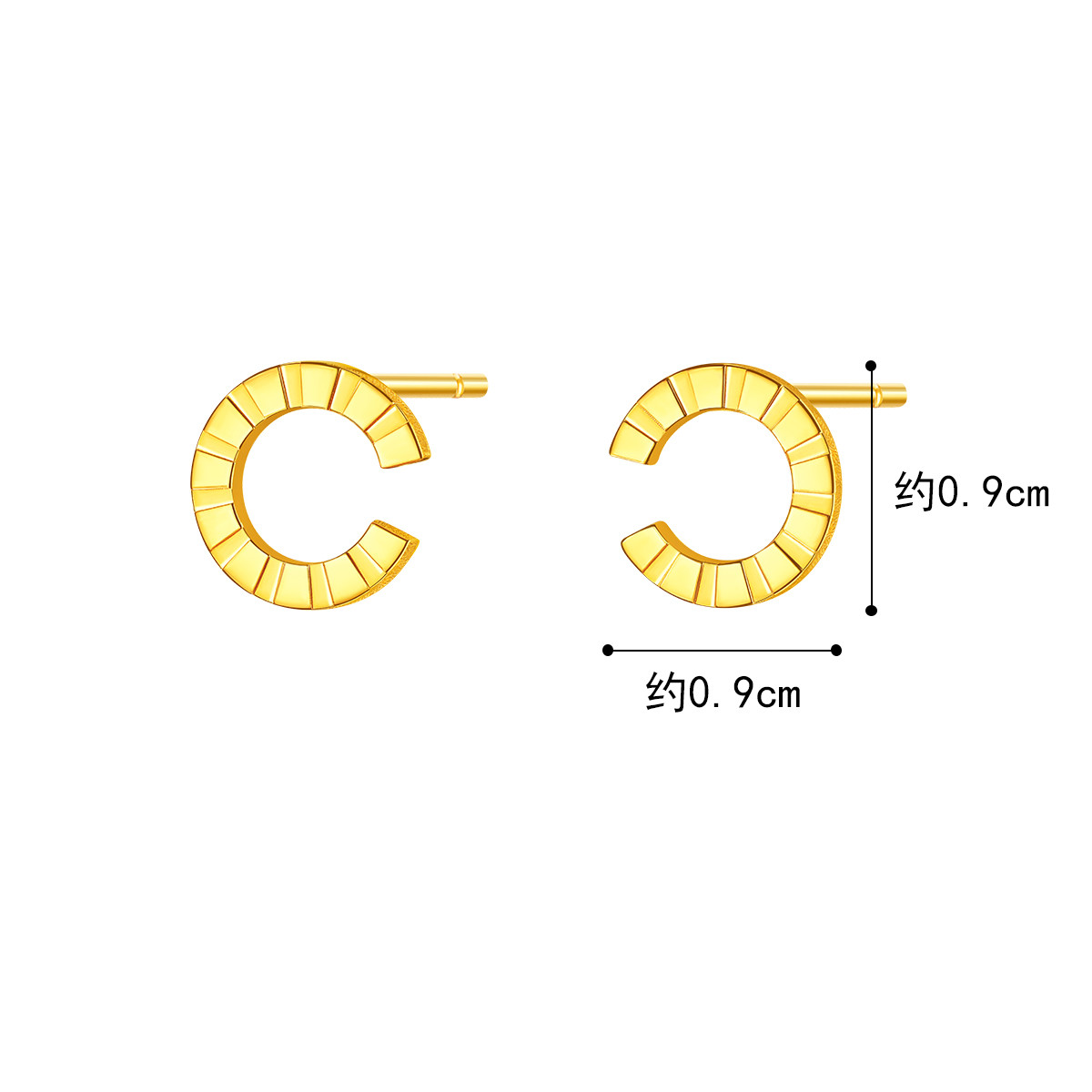 六福珠宝光面黄金耳钉耳环女款足金耳饰简约正品计价EFGTBE0003