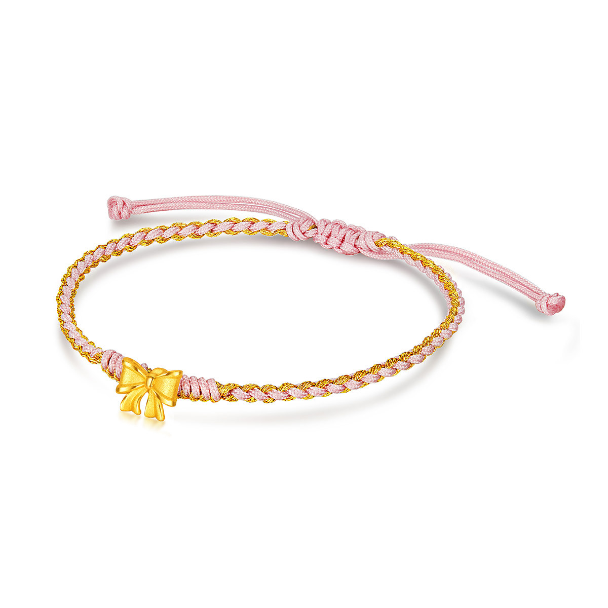 六福珠宝蝴蝶结黄金转运珠女硬金路路通手绳足金定价L37A1TBB0011