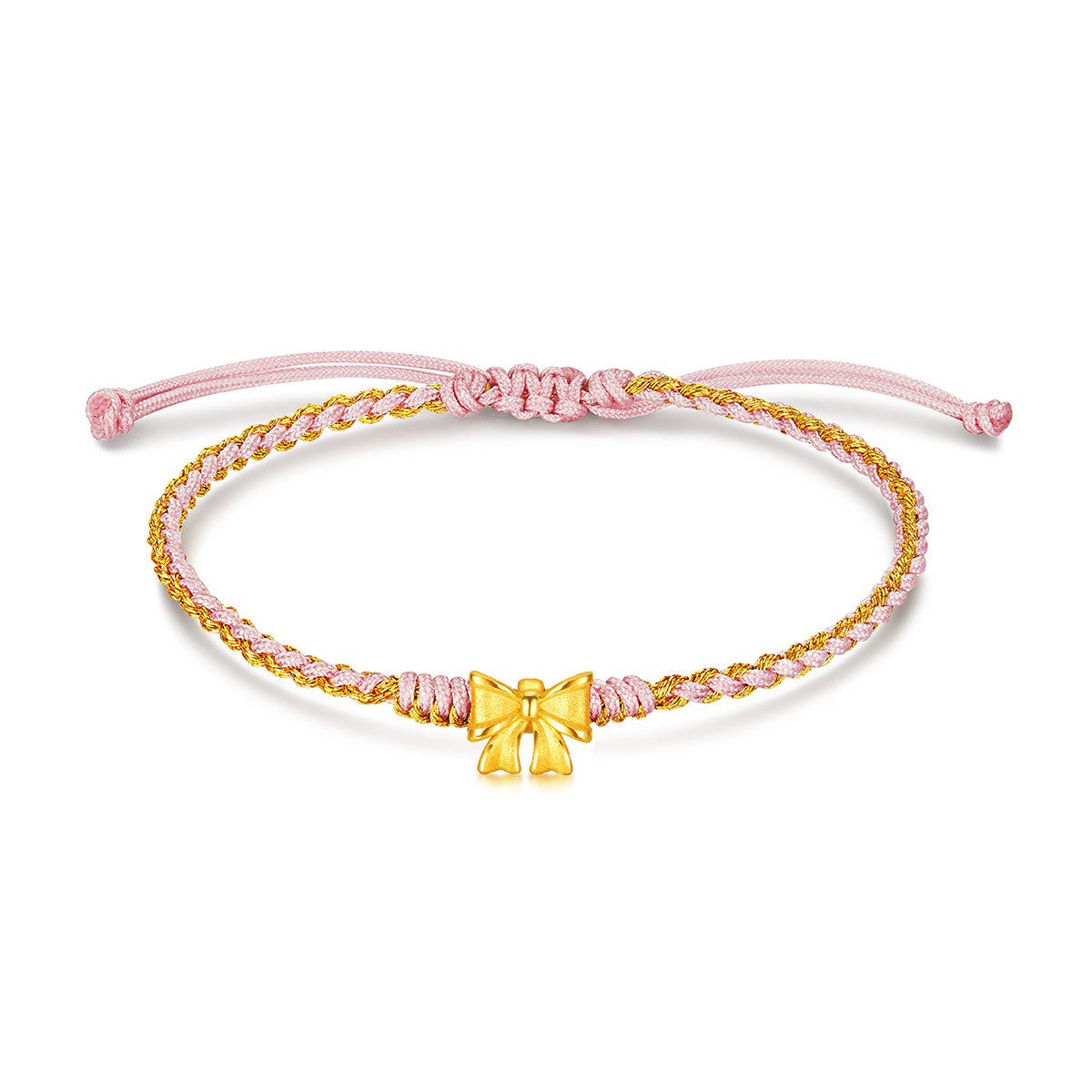 六福珠宝蝴蝶结黄金转运珠女硬金路路通手绳足金定价L37A1TBB0011