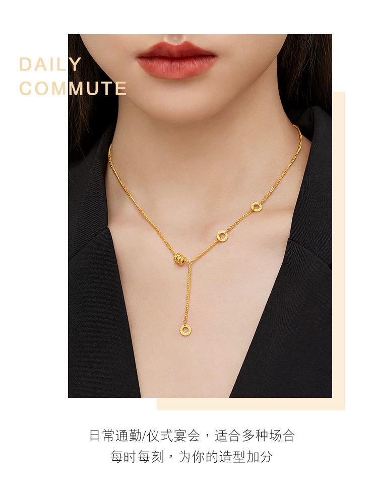六福珠宝小蛮腰黄金项链光影金5G足金套链可刻字计价002669NA