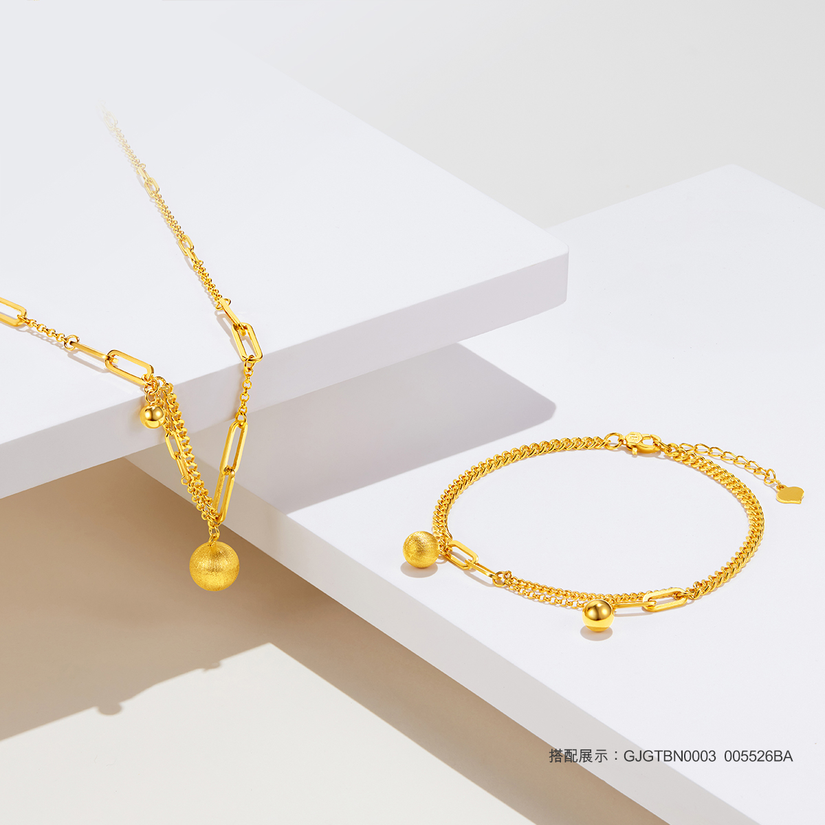 六福珠宝有球币应黄金项链女小金球吊坠光影金套链计价GJGTBN0003【联系客服补货】