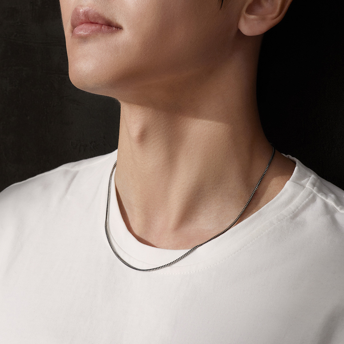 六福珠宝电黑铂金项链时尚白金Pt950项链男送男友计价G07TBPN0010【联系客服补货】