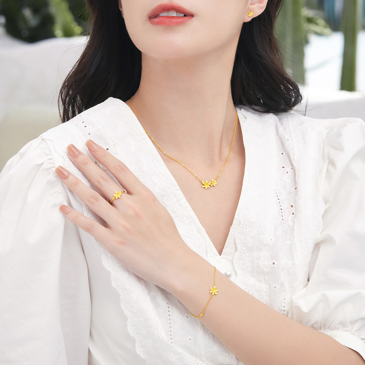 六福珠宝黄金戒指栀子花足金戒指女简约指环活口赏花计价 GMGTBR0009戒指榜