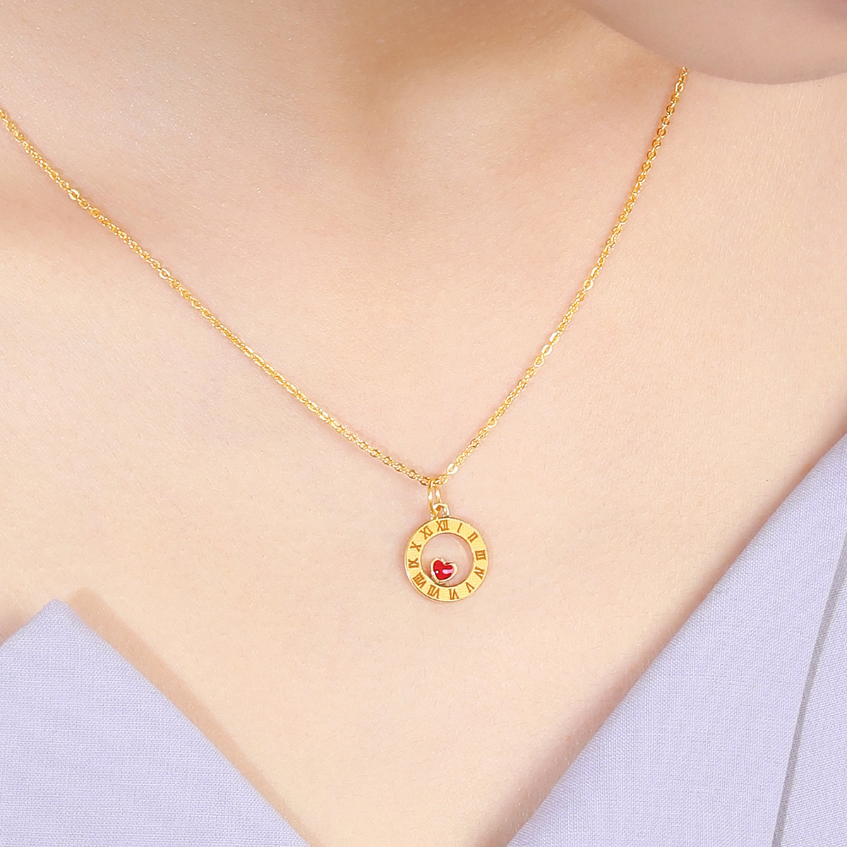 六福珠宝心动时刻黄金吊坠鎏彩工艺足金吊坠女礼计价L07TBGP0017【联系客服补货】