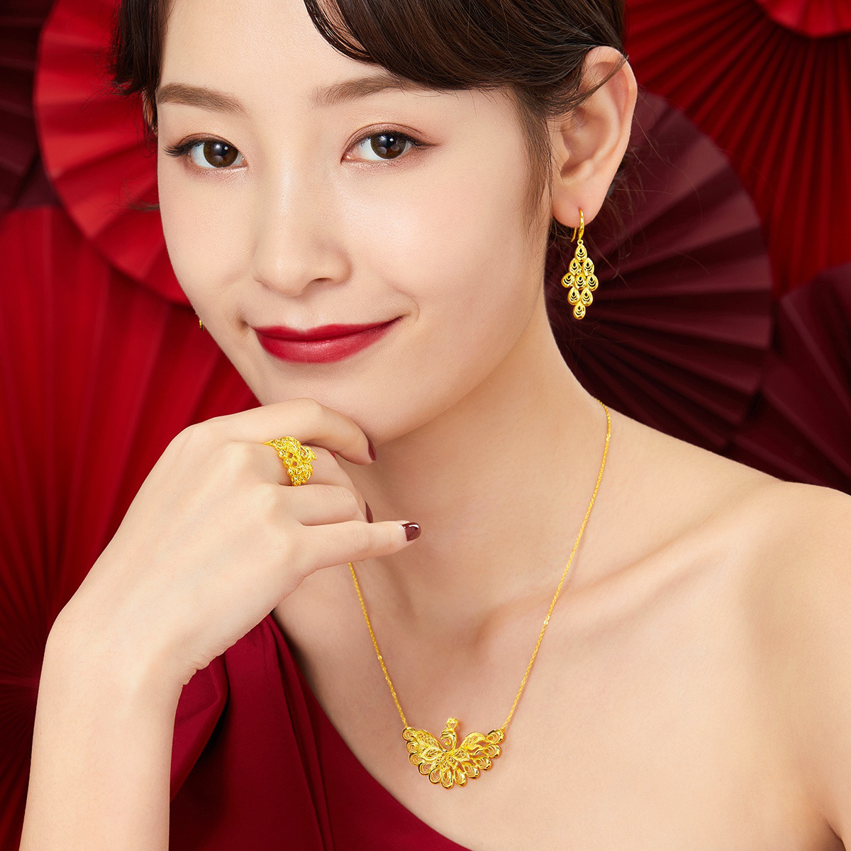 六福珠宝婚嫁黄金套链凤凰足金项链女金吊坠送礼计价L07TBGN0012【联系客服补货】