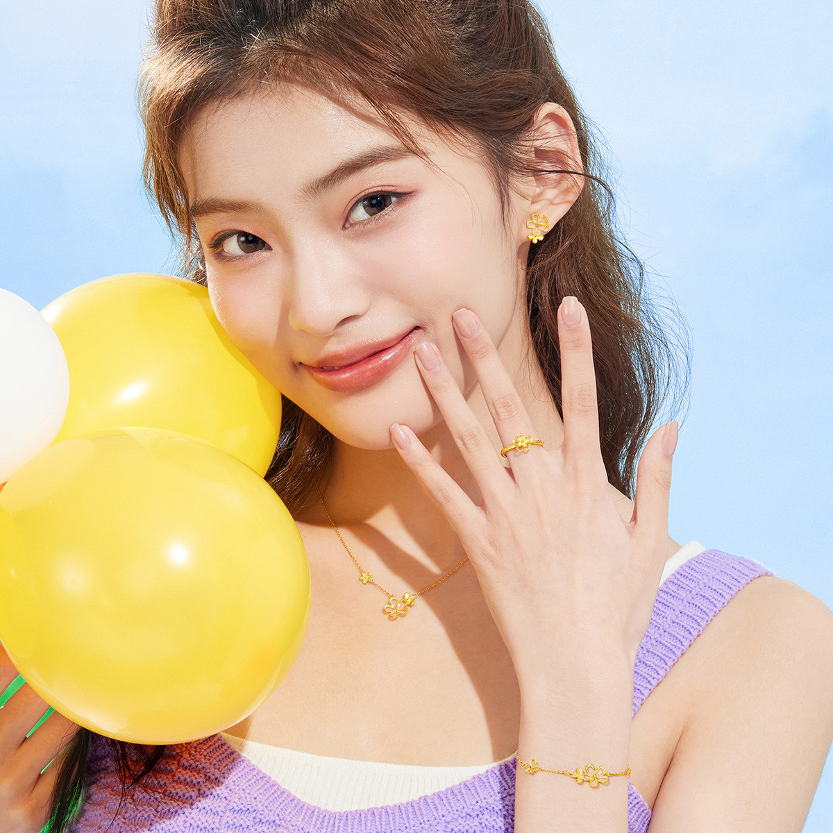 【店庆特惠】六福珠宝小花朵足金吊坠O字黄金项链女花绽套链计价HXGTBN0027