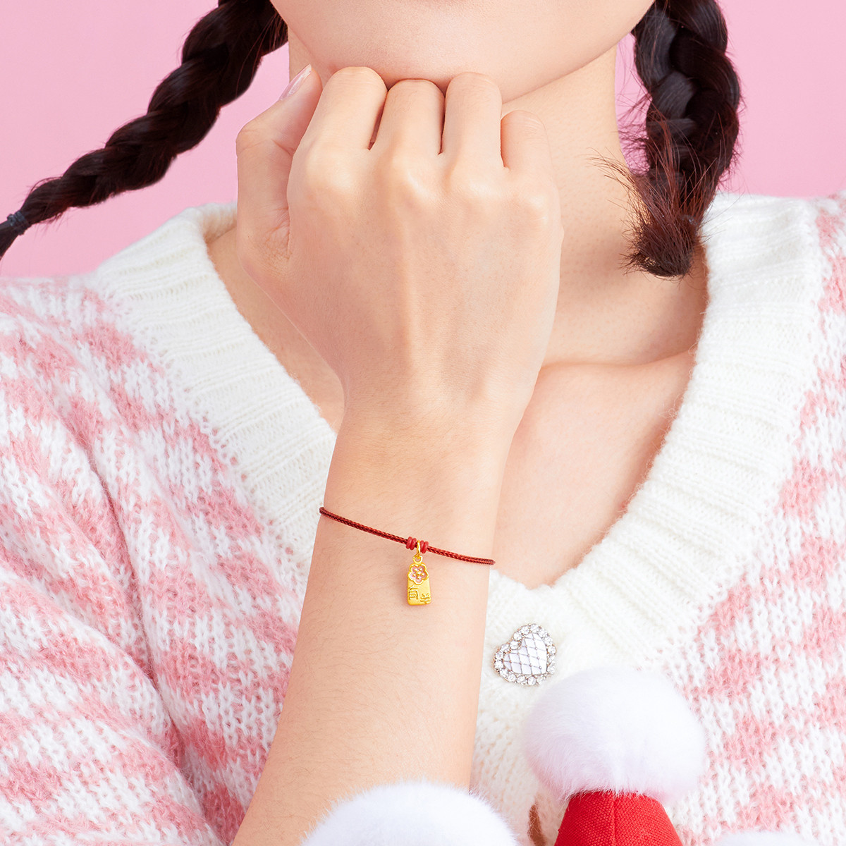 六福珠宝有钱花黄金吊坠女鎏彩工艺手串3D硬金定价GFA1TBP0079