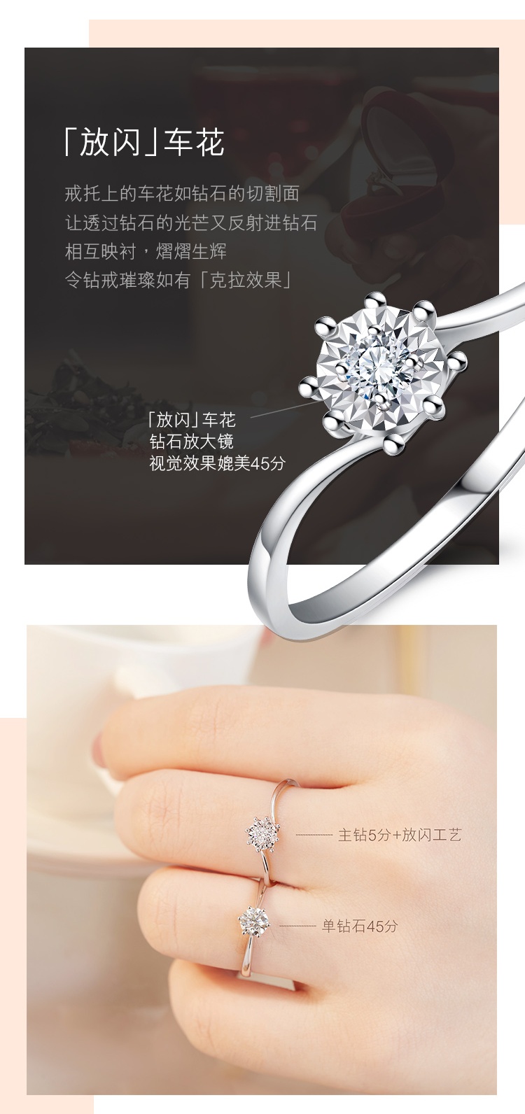六福珠宝日曜钻戒18K金钻石戒指女求婚戒指结婚钻戒婚嫁送礼N192【联系客服补货】情人节