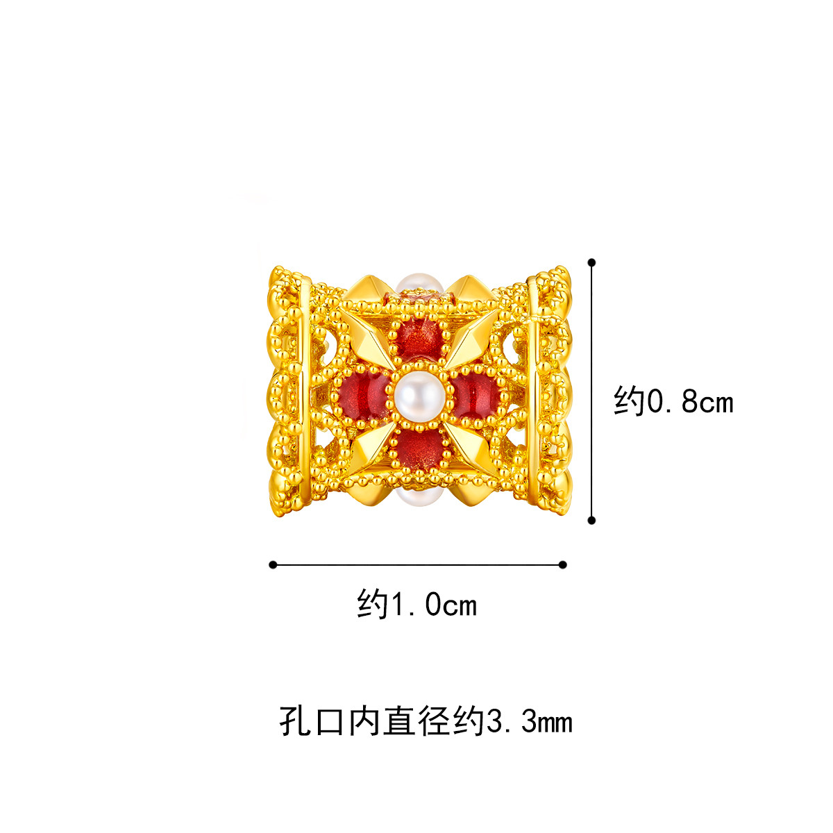 六福珠宝花韵黄金转运珠路路通镶珍珠女足金DIY串珠赏花定价FIA1TBP0005绿色