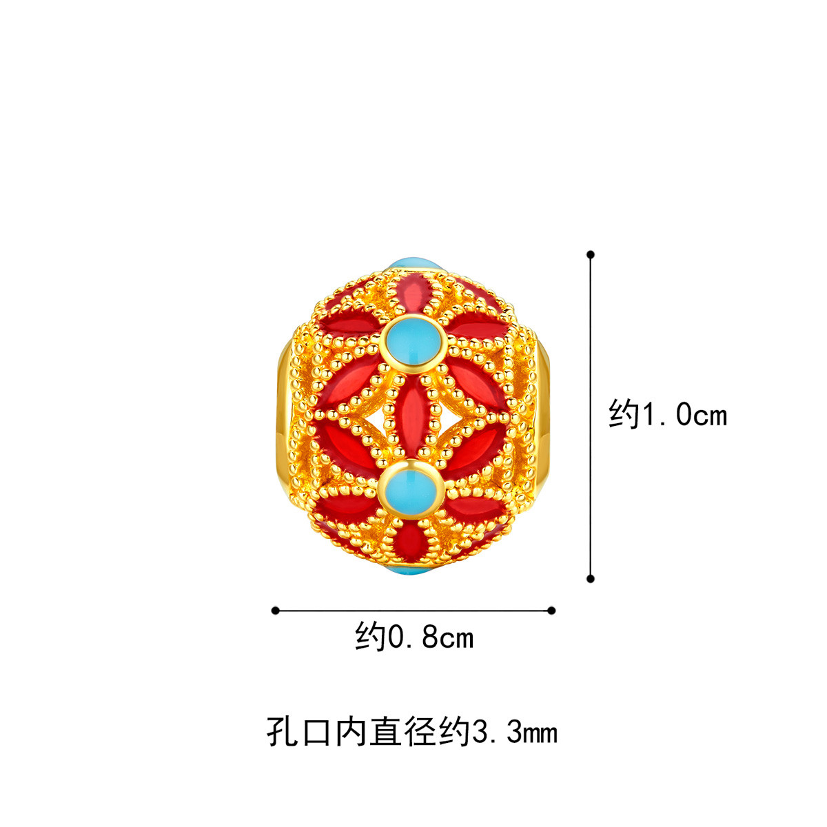 六福珠宝花韵黄金转运珠路路通镶珍珠女足金DIY串珠赏花定价FIA1TBP0005绿色