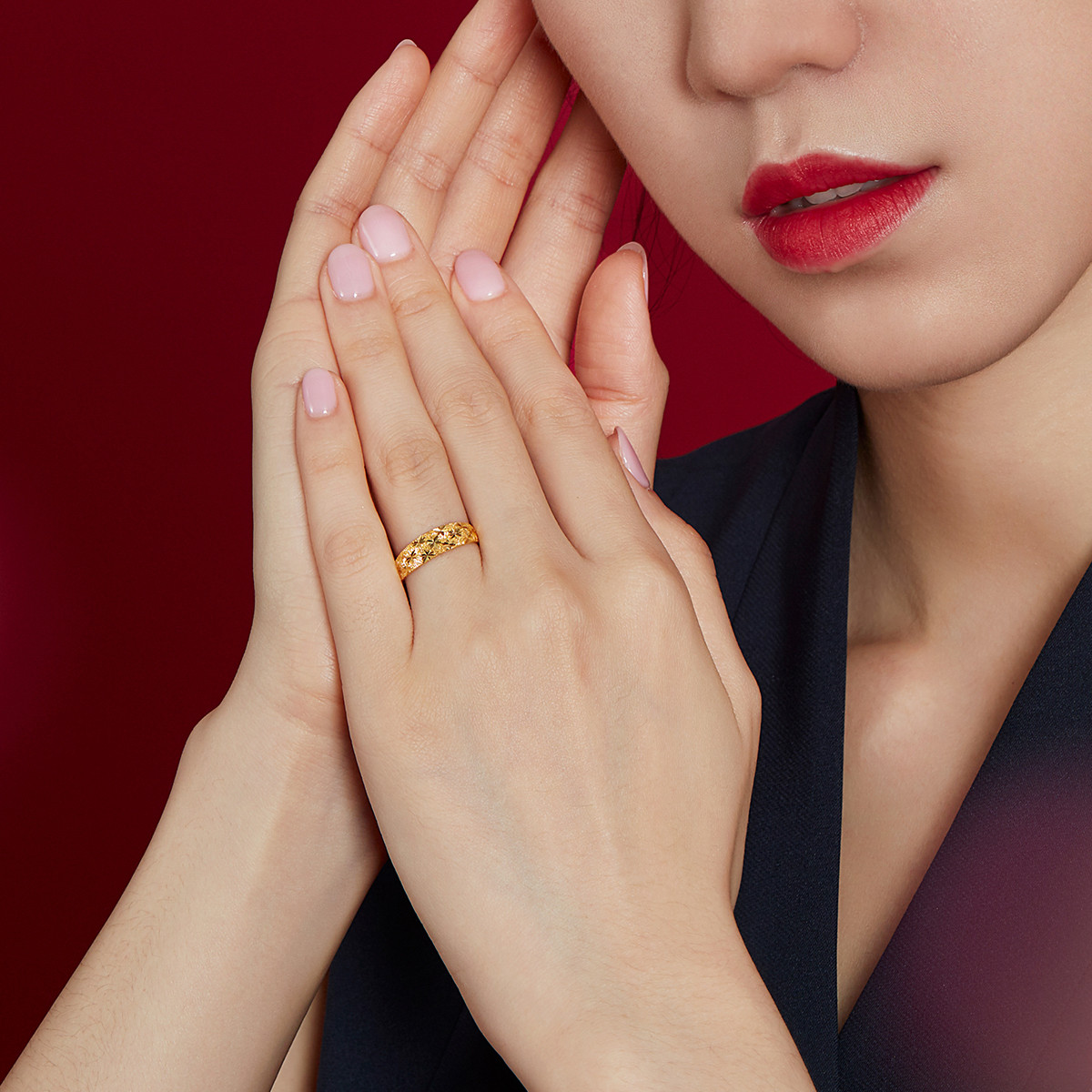 六福珠宝满天星蛇肚戒黄金戒指女送妈妈足金指环计价B01TBGR0020
