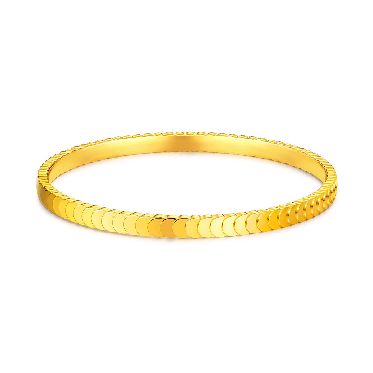 六福珠宝龙鳞小圆片黄金手镯女实心椭圆足金镯子计价G16TBGB0005