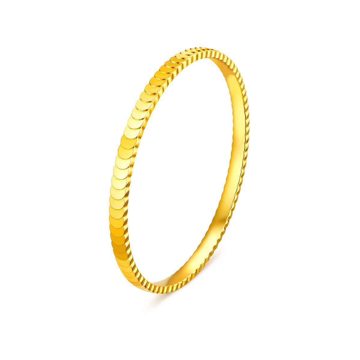 六福珠宝龙鳞小圆片黄金手镯女实心椭圆足金镯子计价G16TBGB0005