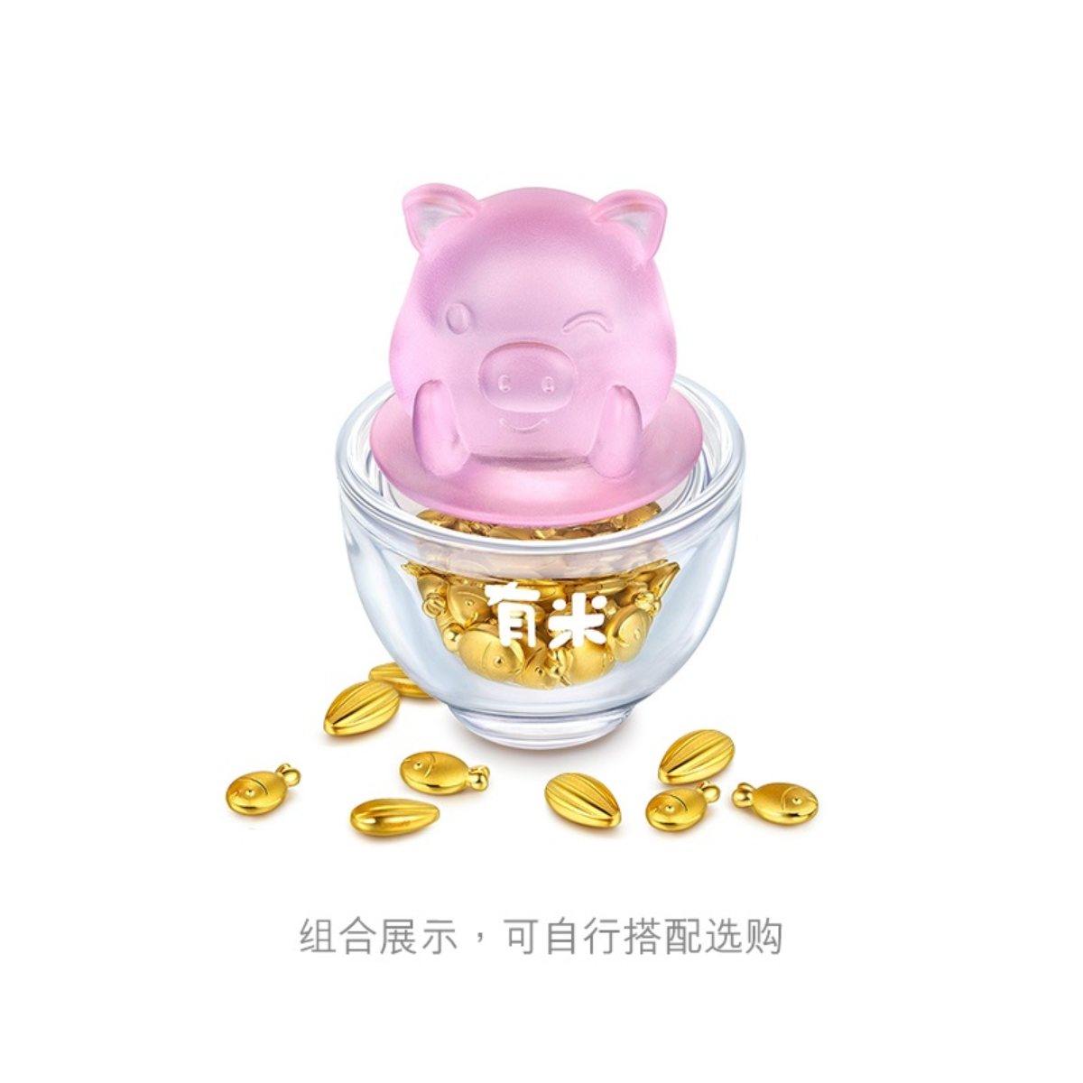  六福珠宝金大米猫瓶黄金摆件足金瓜子粒小金豆子定价L01A1TBA0003 摆件榜