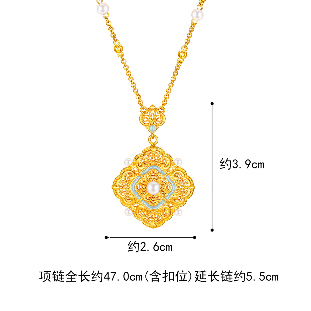 六福珠宝福满传家宋韵四合如意黄金项链珍珠花丝送妈妈计价L07TBGN0027【联系客服补货】