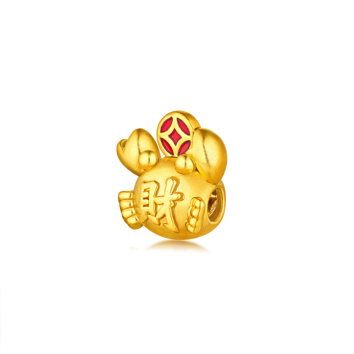 六福珠宝黄金转运珠路路通DIY硬金串珠鎏彩工艺足金八方来财A03TBA1P0011绿色