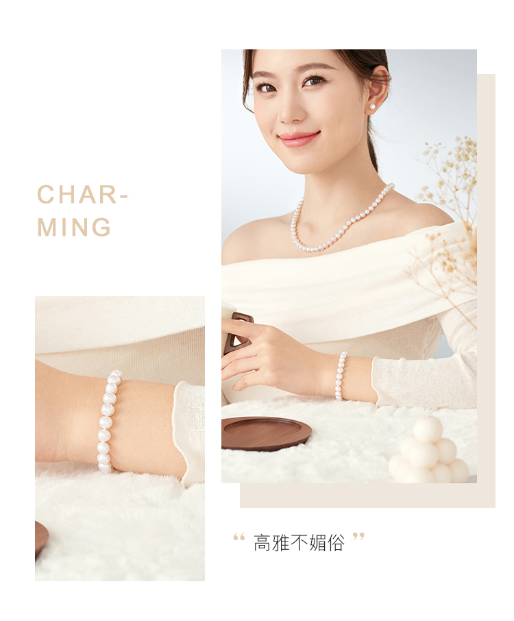 六福珠宝莹泽珍珠项链妈妈款气质淡水珍珠女Ag925银项链F87DSN001