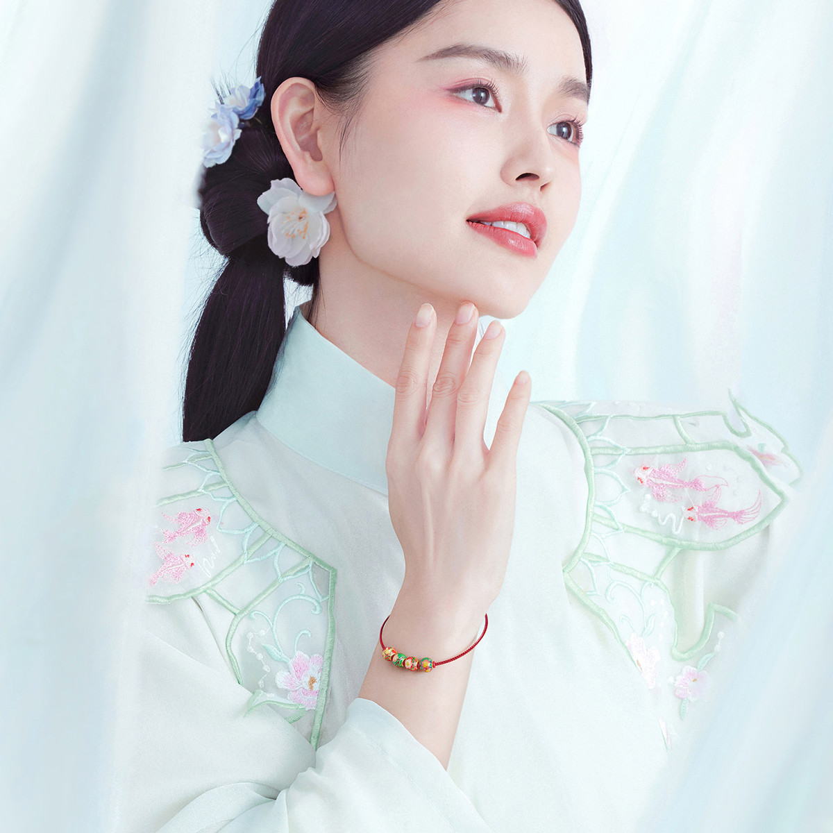 六福珠宝福满传家十二花神七夕礼黄金转运珠串珠（手串版）莲花计价FSGTBP0001A绿色
