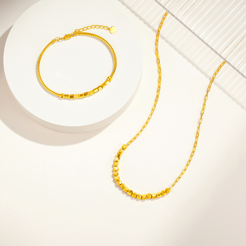 六福珠宝蹦迪珠黄金项链女光影金5G金子吊坠套链计价L19TBGN0002【1V1直播看货】