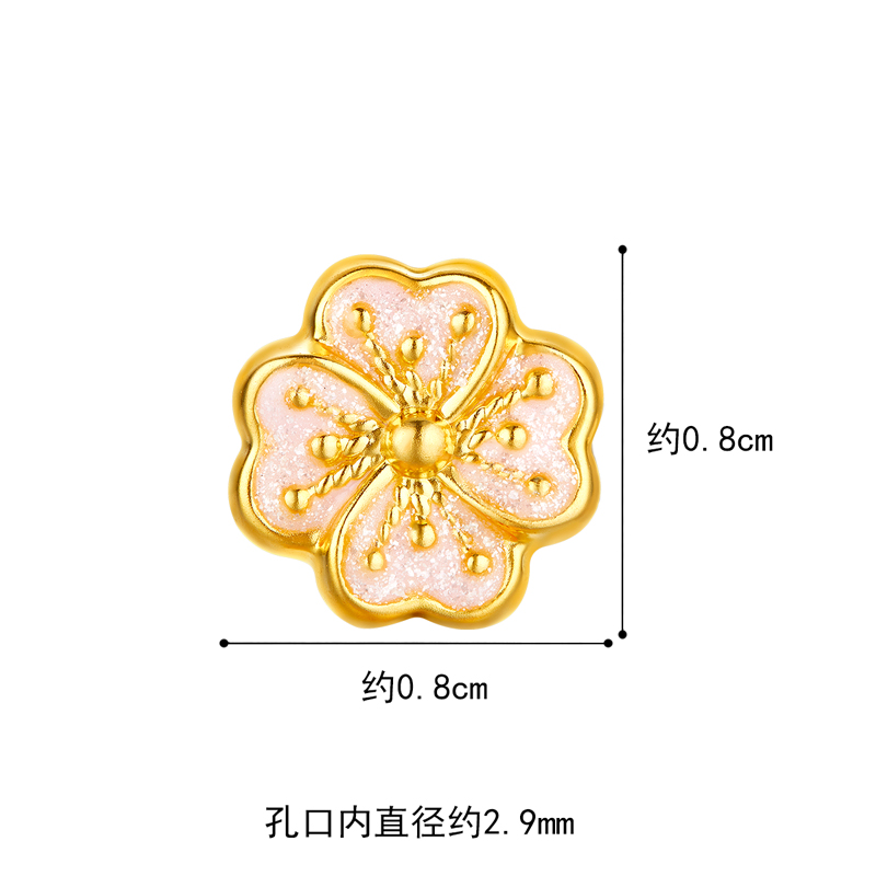 六福珠宝花朵黄金转运珠路路通女款鎏彩工艺足金定价A03TBA1P0007