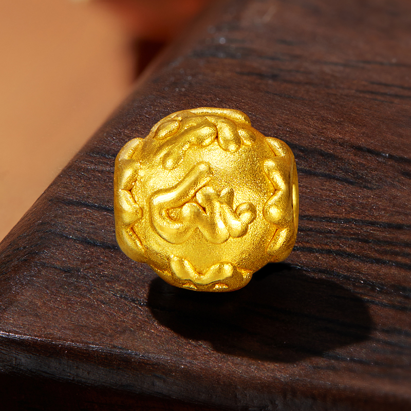 六福珠宝六字真言黄金转运珠路路通女3D硬金串珠DIY定价A01A1TBP0050