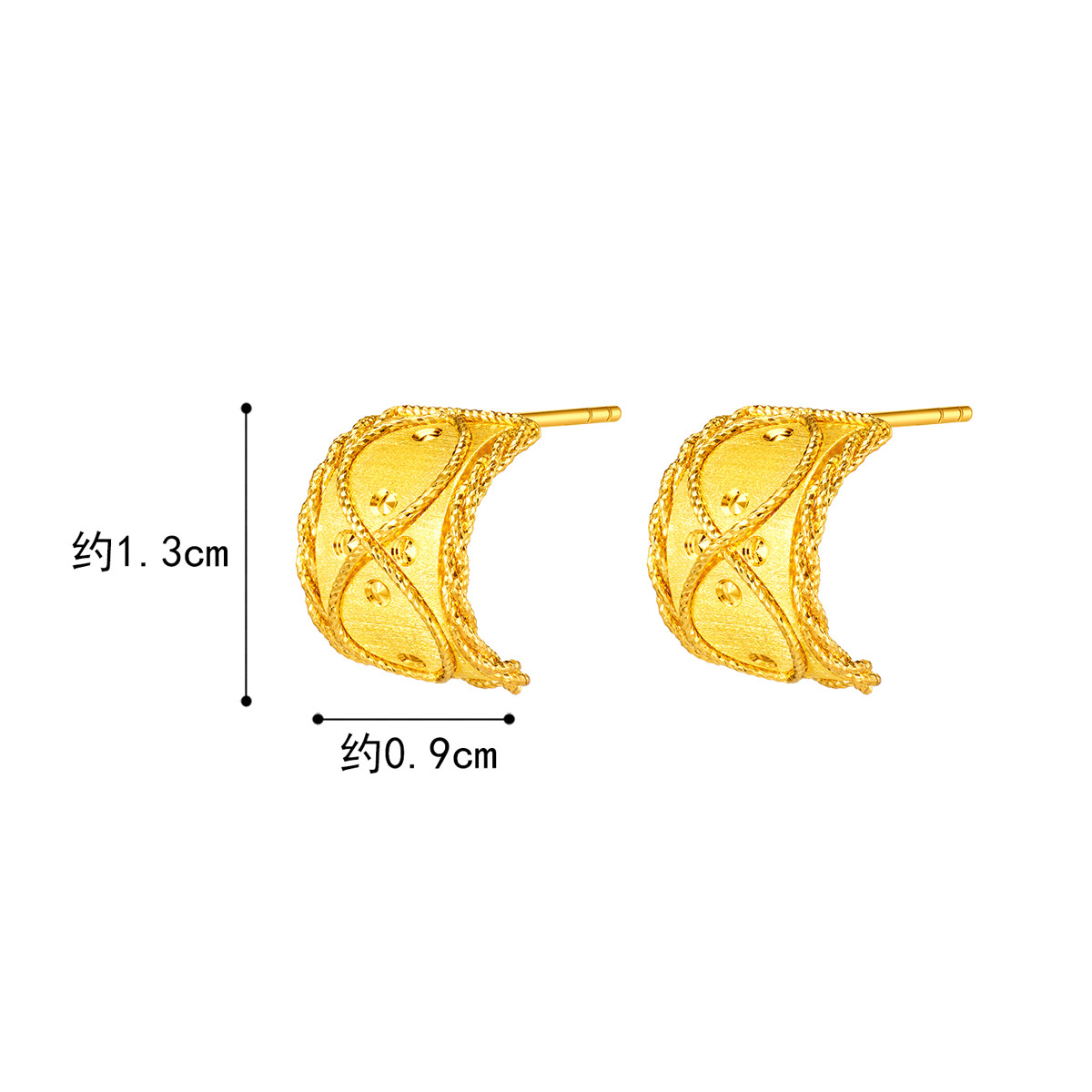 六福珠宝丝绸金暮光C型黄金耳钉耳环女拉丝金耳饰计价GJGTBE0025【联系客服补货】