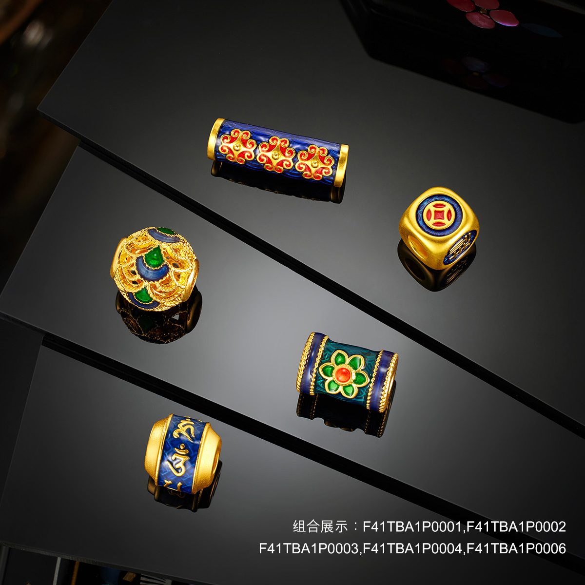 六福珠宝琳琅黄金转运珠路路通DIY鎏彩工艺吊坠配件定价F41TBA1P0001绿色