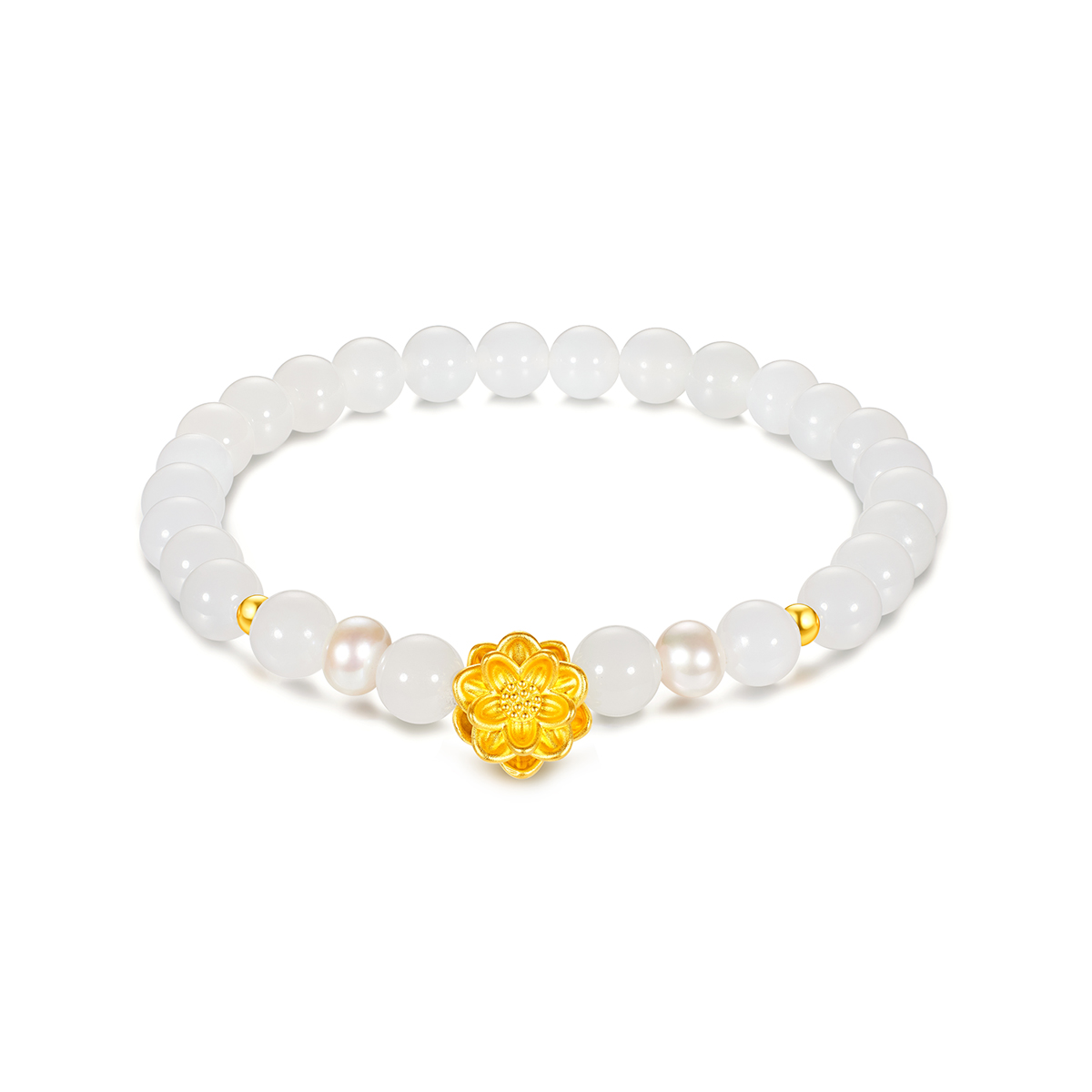 六福珠宝百花赐福莲花黄金手链转运珠和田玉手串定价G31TBA1B0011绿色莲1