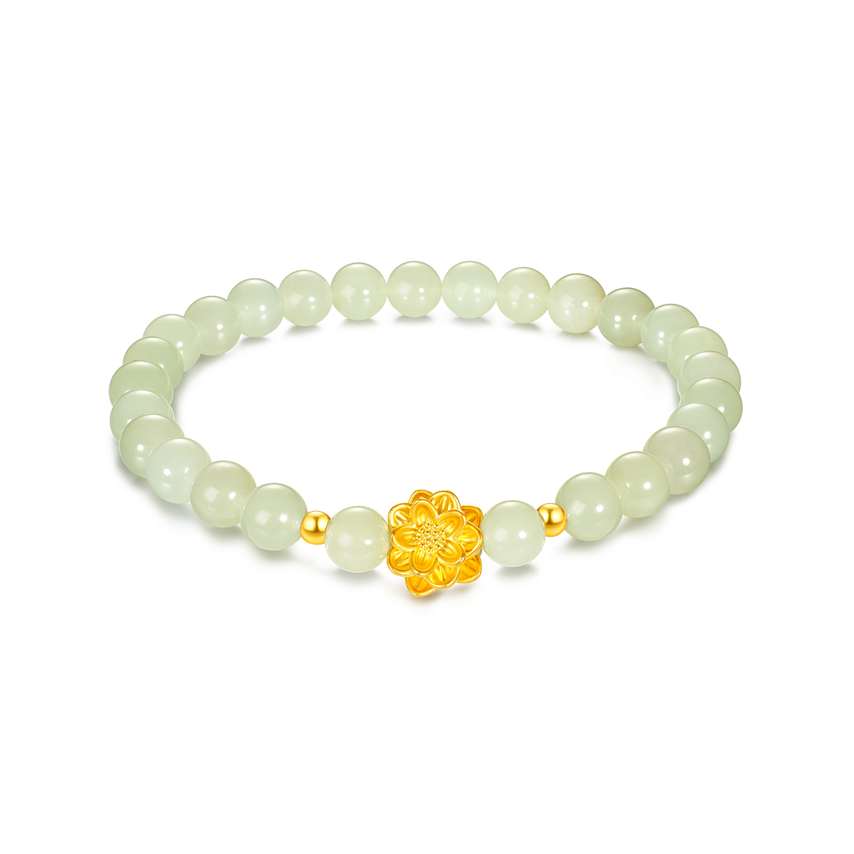 六福珠宝百花赐福莲花黄金手链转运珠和田玉手串定价G31TBA1B0011绿色莲1