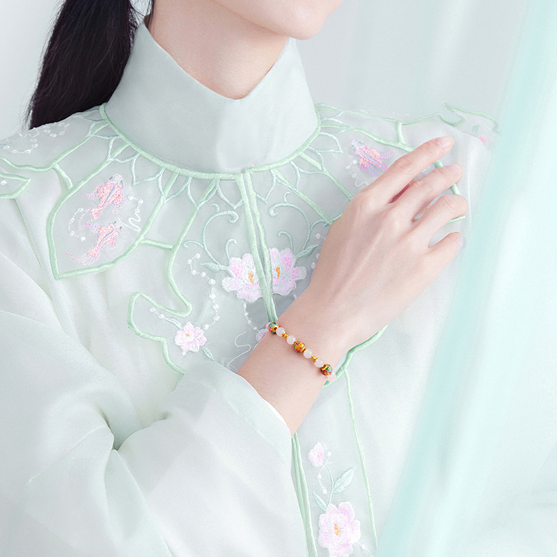 六福珠宝福满传家十二花神七夕礼黄金转运珠串珠（手串版）莲花计价FSGTBP0001A绿色