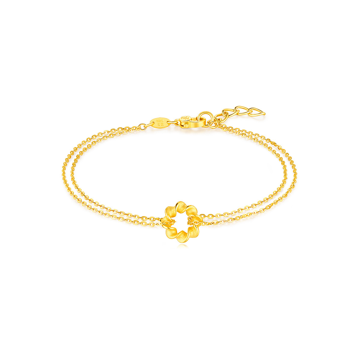 六福珠宝黄金手链双层O字链花环足金手链含延长链女款计价HEGTBB0009【联系客服补货】