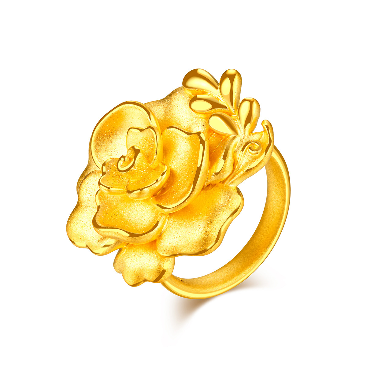 六福珠宝黄金戒指囍爱系列中式婚嫁女玫瑰喜礼足金闭口戒计价001073RA【联系客服补货】