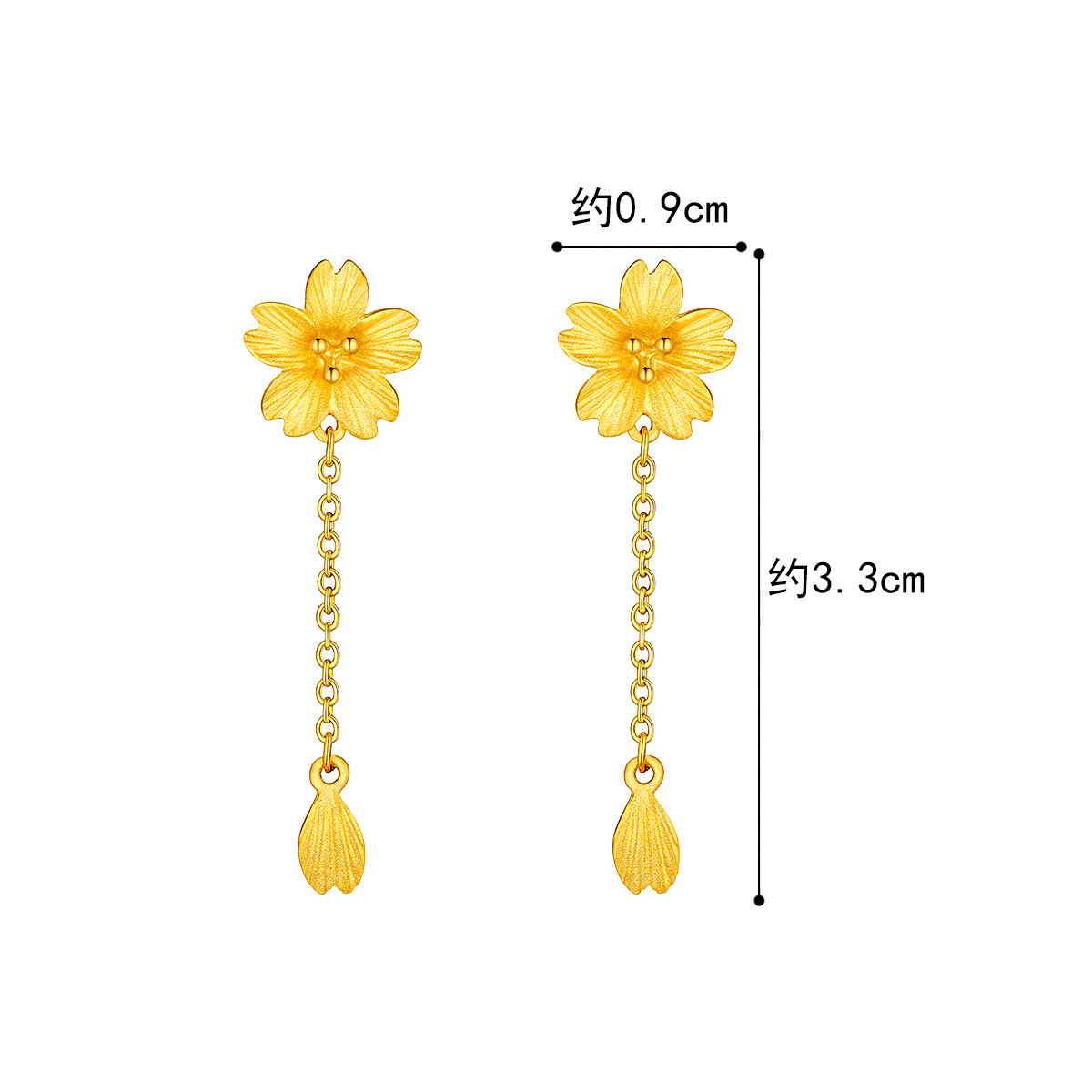 六福珠宝黄金耳饰足金樱花黄金耳钉耳饰送礼计价L07TBGE0004