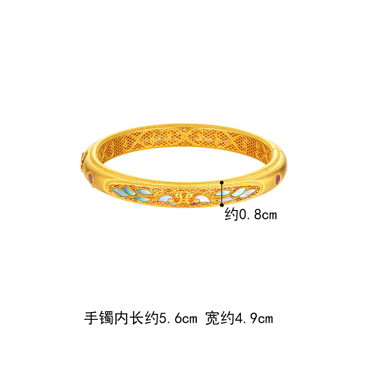 六福珠宝福满传家凤舞霓裳黄金手镯螺钿贝壳花丝计价L17TBGB0004母亲节