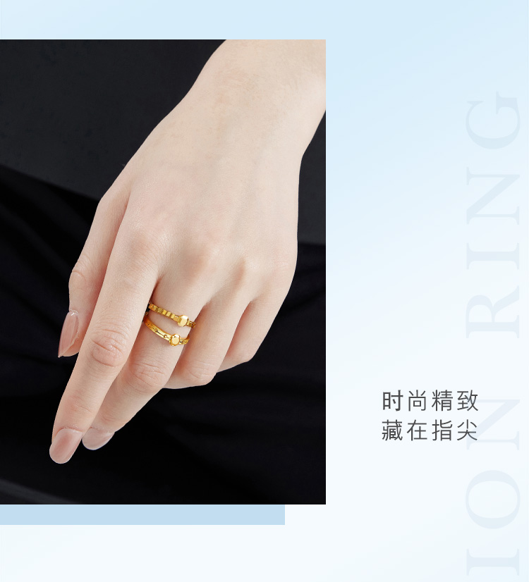 六福珠宝小富婆几何黄金戒指女款光面时尚足金戒指计价GJGTBR0009