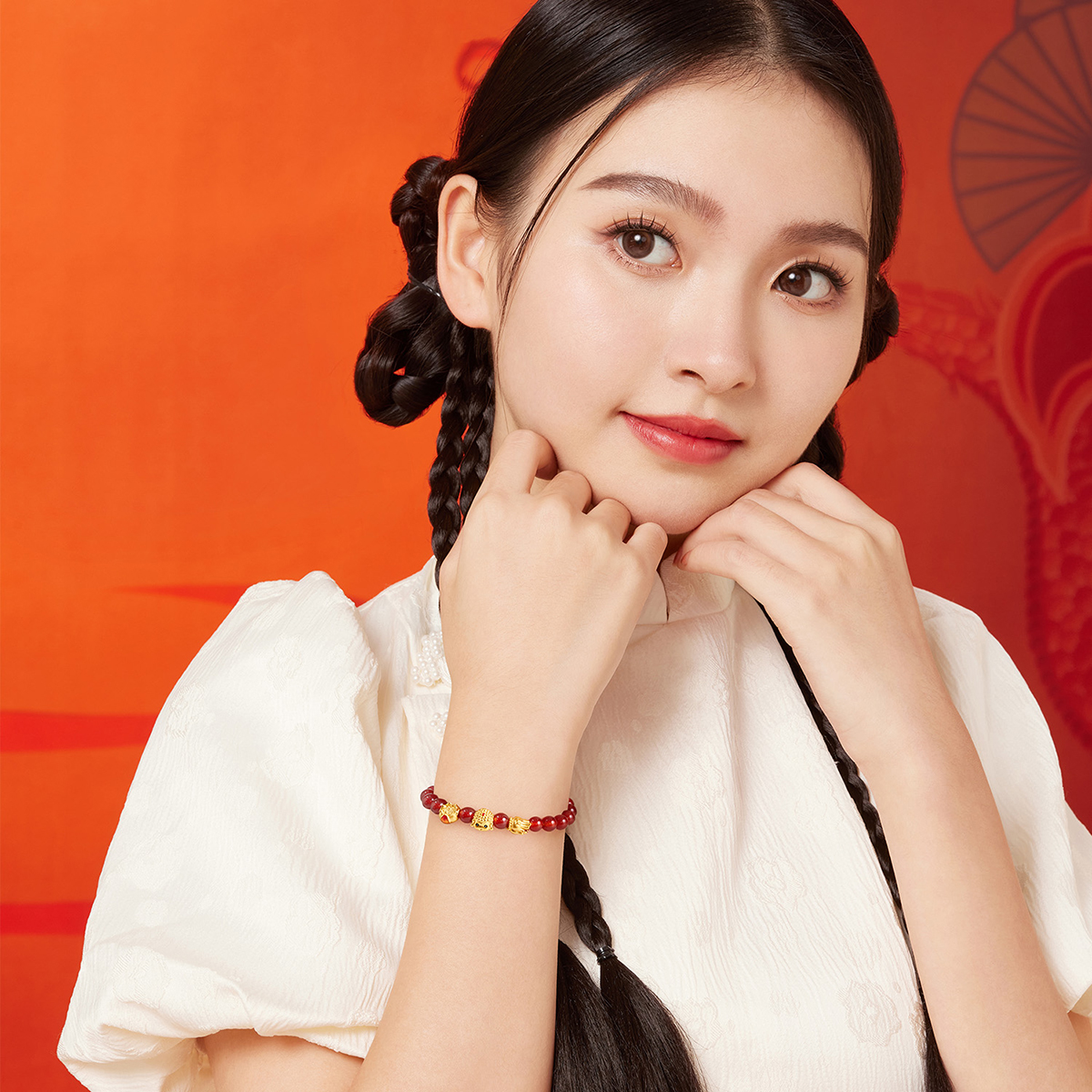 六福珠宝宝佛头黄金转运珠女款5D硬金路路通串珠定价GDA1TBP0031春节