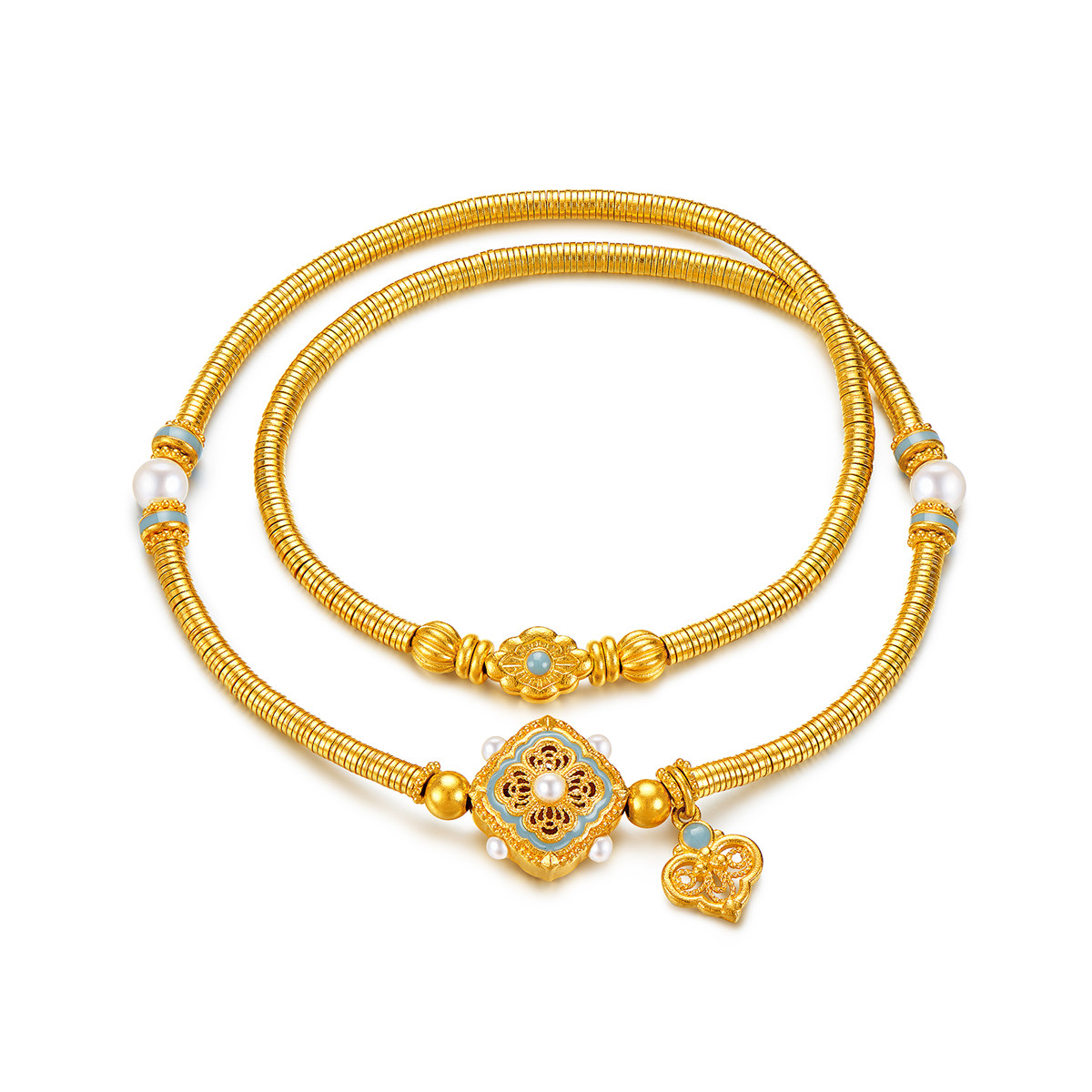 六福珠宝福满传家宋韵四合如意黄金手链女珍珠碎金子手串计价L07TBGB0031