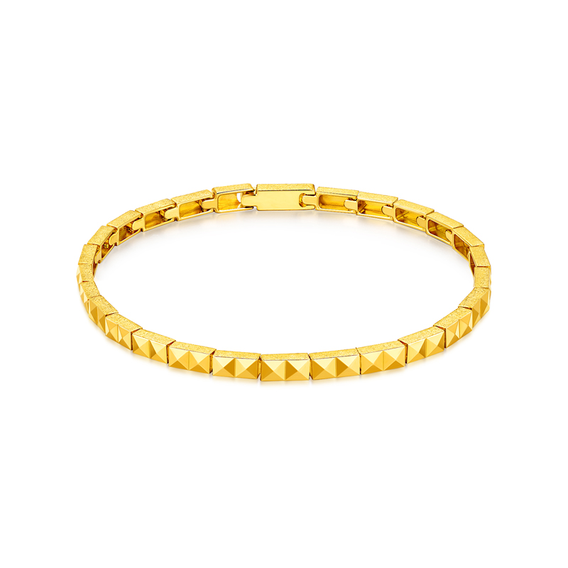 六福珠宝光影金巧克力方块黄金手链女5G足金软手链计价GJGTBB0022【1V1直播看货】