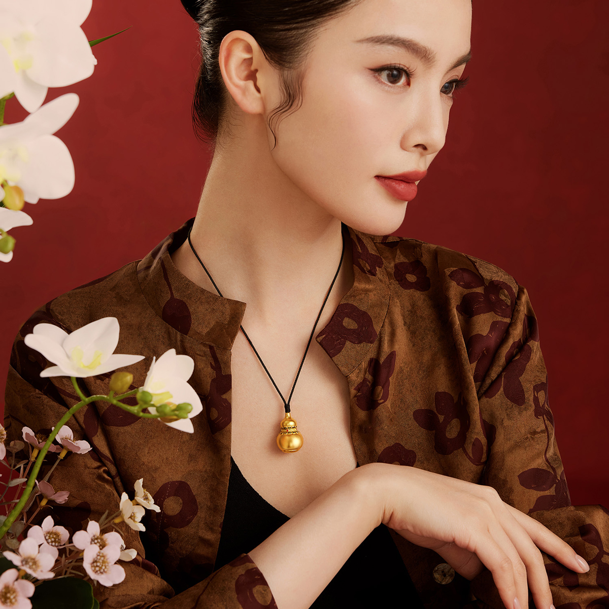 六福珠宝福满传家观音葫芦黄金吊坠鎏彩工艺挂坠计价F63TBGP0027