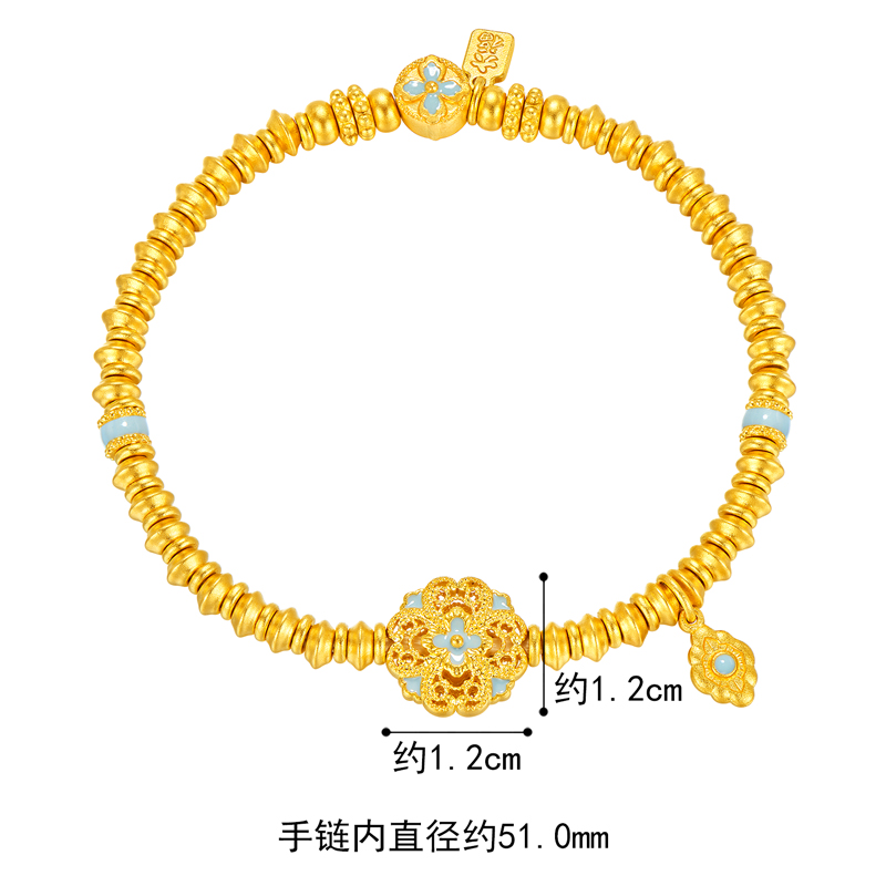 六福珠宝福满传家宋韵花锦如意黄金手链女款足金手串赏花计价021987BA