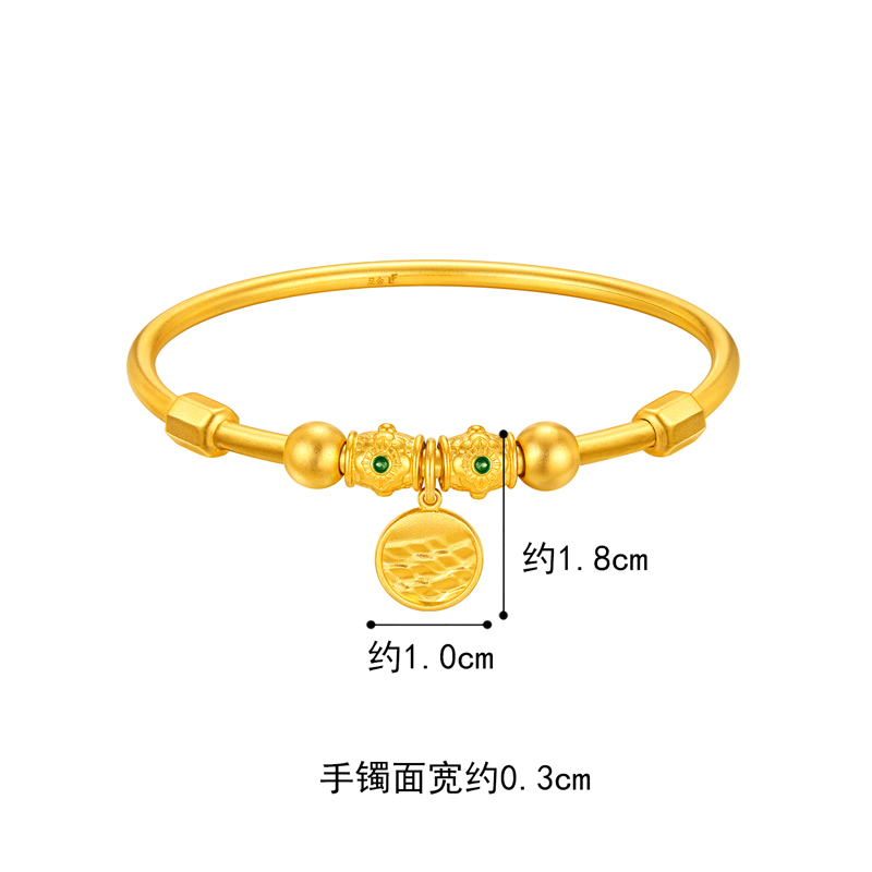 六福珠宝福满传家宋韵金水相生黄金手镯女古法贵妃镯计价022000AC绿色